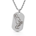 Silver stainless steel dog tag necklace with engraved cartoon rabbit and twist chain - Small Rabbit (KP81736-Z)