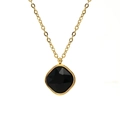 18K gold plated stainless steel necklace with square black zircon pendant on white background - 18K Gold / Black Zirconia
