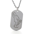 Silver stainless steel dog tag necklace featuring a cartoon rabbit engraving - Large Rabbit (KP81737-Z)