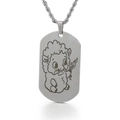 Silver stainless steel military dog tag pendant with engraved cartoon sheep on twist chain - Small Sheep (KP81748-Z)