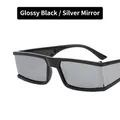 Gafas de sol rectangulares con montura negro brillante y lentes de espejo plateados - Negro Brillante / Plata