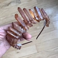 Detail of handcrafted crown featuring natural reddish-brown crystal points on a black headband - Brown + Rose Gold Wire Black Headband