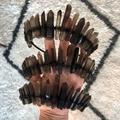 Close-up of handmade bridal headband with raw smoky quartz crystals and wire wrapping - Tea Color + Black Wire Black Headband