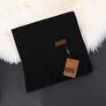 Classic black cashmere feel scarf with soft fringe tassels and premium woven brand label - Black