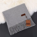 Morandi grey cashmere feel scarf with fringe tassel detail and elegant brand tag - Medium Grey