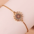 Close-up of gold geometric sun flower bracelet with colorful zircon and box chain - Sunflower Shape Style (款式四)