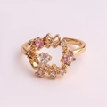 Close-up of golden floral wreath ring with pink zircons and adjustable open band detail - Pink Butterfly Wreath Shaping Style (JZ267-7)