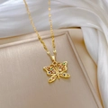 Macro detail of golden butterfly pendant with colorful zircon stones on silk - Butterfly Pendant (D402) / Gold