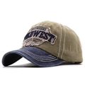 Vintage olive green and navy blue baseball cap with Midwest embroidery and washed cotton finish - Adjustable Free Size / Khaki
