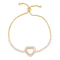 Bracciale a cuore placcato oro 18K con cristalli pavé e catena tennis regolabile lucida - Cuore