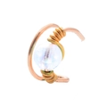 Handcrafted rose gold leaf ear cuff featuring an iridescent white bead accent - Rose Gold White Bead Wrap Style