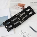 Punk style black PU leather corset belt with three metal buckles and elastic band - 10cm Wide / Black