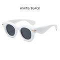 Retro round white frame sunglasses with dark lenses and gold metal hinge details - White/Black (WHITE/BLACK)
