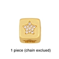 Detailed macro view of 18K gold plated cube charm with star pattern and zircon inlay - Pentagram / Gold Cube