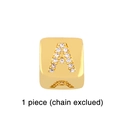 Detailed close-up of a square gold pendant with letter A inlaid with white zircons - Gold Letter A Pendant Bead