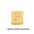 Detail of cubic gold-plated bead featuring letter P inlaid with shimmering zircons - Gold Letter P Pendant Bead
