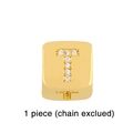 Detailed close-up of golden square dice pendant with pavé set diamond letter T - Gold Letter T Pendant Bead