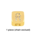 Detailed close-up of a square gold plated charm featuring a micro-pave zircon letter R - Gold Letter R Pendant Bead