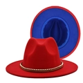 Cappello Fedora vintage a tesa larga con contrasto rosso-blu e fascia in pelle decorata - M(56-58cm) / Rosso Blu