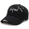 Black street style baseball cap with white Saint Malo embroidery and silver chain link - Adjustable / Black