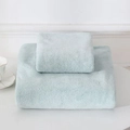 Plush light blue coral fleece bath towel set with ultra soft microfiber texture - Plain Green