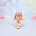Cute pink resin angel girl cake topper figurine with rabbit ears and wings for decor - Pink Annie Baby (Praying Sitting)
