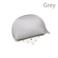 Close-up of a gray shell-shaped makeup bag with silver zipper and matte faux leather - Gray