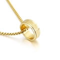 Gold stainless steel box chain necklace with rotating Sanskrit script ring pendant - Gold (KN109045-K)