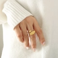 Vergoldeter Edelstahlring in offener Form mit zwei ovalen Scheiben für Damen - Größe 7 (Verstellbar) / Gold