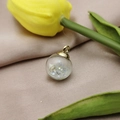 DIY glass ball pendant with white beads and sea shell in golden metal finish - White