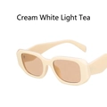 Creamy white geometric square sunglasses with light tea lenses for women - Metal Hinge / Cream Light Brown