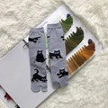 Detail of grey Tabi socks featuring black cat jacquard patterns on soft plush background - 35-41 / Blue Gray Cat