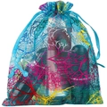 Blue organza drawstring bag with colorful coral patterns and cosmetic storage - 7*9cm / Lake Blue Coral