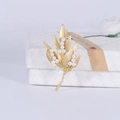 Elegant gold leaf-shaped brooch with pearls on a minimalist white display box - 1319-Gold Leaf Pearl