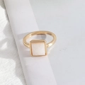 Minimalist gold ring featuring a square white natural stone with marble texture - Small / Small Size White Stone