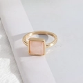 Minimalist gold ring featuring a square-cut pale pink natural stone on a white stage - Small / Small Size Pink Quartz