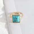 Minimalist golden square ring with turquoise stone texture in a classic bezel setting - Medium Version / Medium Size Turquoise