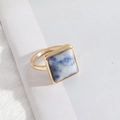 Minimalist gold ring featuring square blue marble stone inlay for a stylish feminine look - Large Size Blue Dot Stone