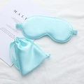Light blue faux silk eye mask and storage pouch set for sleeping and travel - Fresh Green