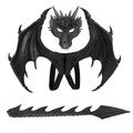 3-teiliges schwarzes Drachenkostüm-Set mit Schaumstoffflügeln, Schwanz und Gesichtsmaske - Kinder Schwarzer Drachen Set / Maske+Flügel+Schwanz