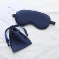 Dark blue satin silk sleep mask set including matching drawstring storage pouch - Navy Blue