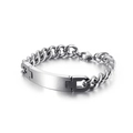Bracciale da uomo in acciaio inossidabile con catena cubana e piastra ID rettangolare - Argento Classico (KB130556-KFC)