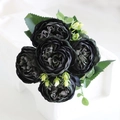 Close-up of gothic black silk peony bouquet with five flower heads for home wedding deco - Black Purple