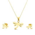 Modisches goldenes Libellen-Halsketten- und Ohrring-Set mit polierter Metalloberfläche - Gold (KS132900-KFC)