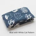 Washable pet bed in navy blue fabric featuring white Japanese style cat silhouettes - Blue Cat White Base (Cloth Only)