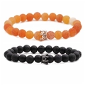 Close-up of 8mm lava stone and turquoise bead bracelets with micro-pave crown charms - Pattern B Rose Gold Crown Set