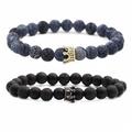 8mm lava stone bead bracelets set with gold and gunmetal crown charms for men - Style 3 Gold Crown Set