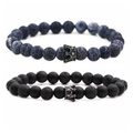 Beaded bracelet set with black crown charms featuring lava stones and matte beads - Style 3 Gun Black Crown Set