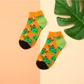 Unisex animal pattern low-cut cotton socks with orange base and green buffalo print - 36-43 / Orange Cow