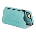 Detail of turquoise mandala embossed leather wallet case for iPhone with card slots - iPhone 5/5s/se / Mint Green